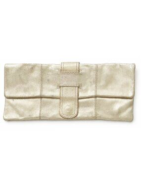 Arden B. Soft Leather Clutch Bag in Metallic Pale Gold | Made In India